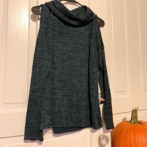 Green off shoulder turtleneck